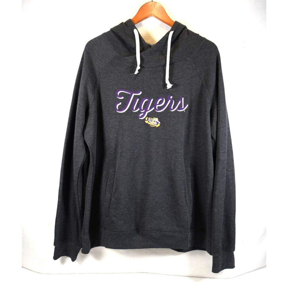 LSU Tigers Grey Fleece Hoodie Captivating Apparel Sweatshirt Sz XL Embroidered